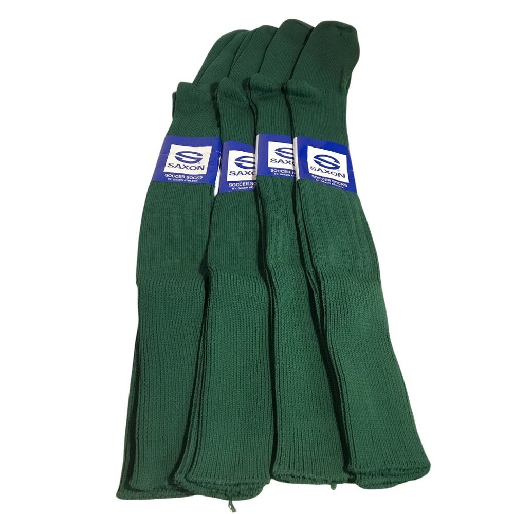 Saxon Green Soccer Socks Nylon Stretch Size 10-13 Shoe Size 7-12 Pack Of 4